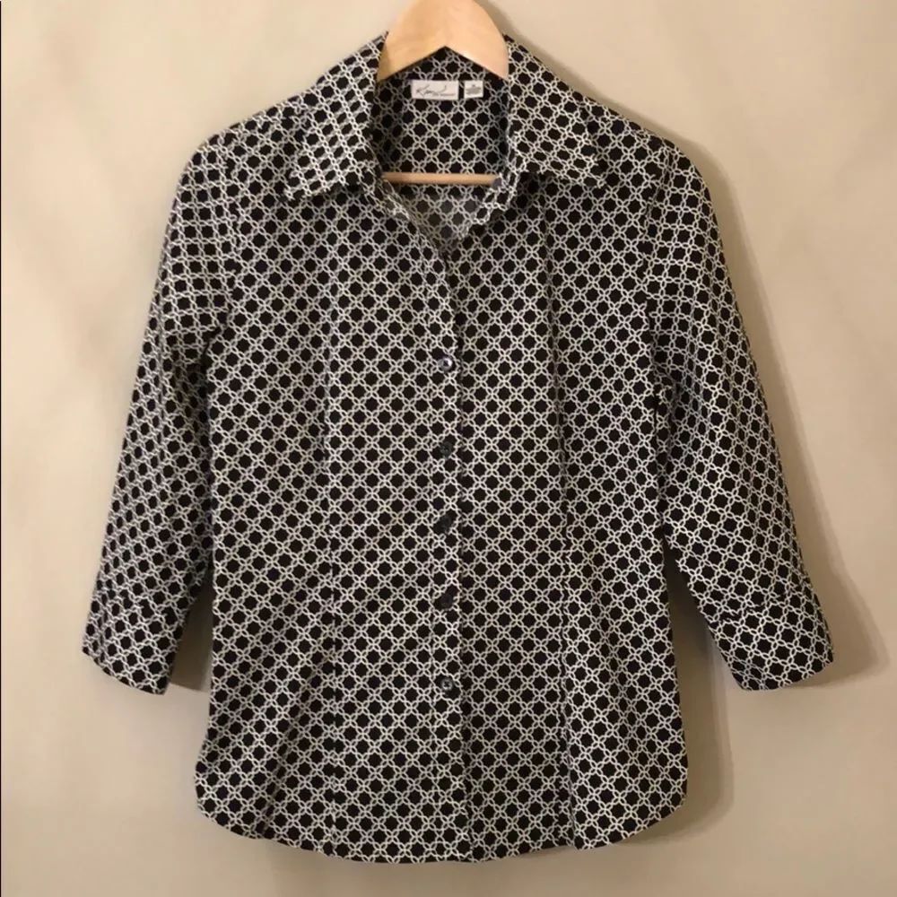 Kim Rogers Button Down Black White Trellis Print M